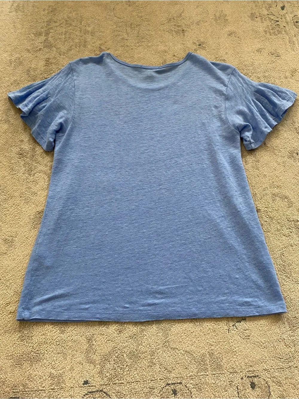 J. Crew Flutter Sleeve 100% Linen T-shirt Small Blue Lightweight Comfy